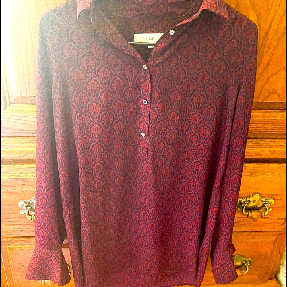 SOLD- Loft Maroon Patterned Maternity Blouse